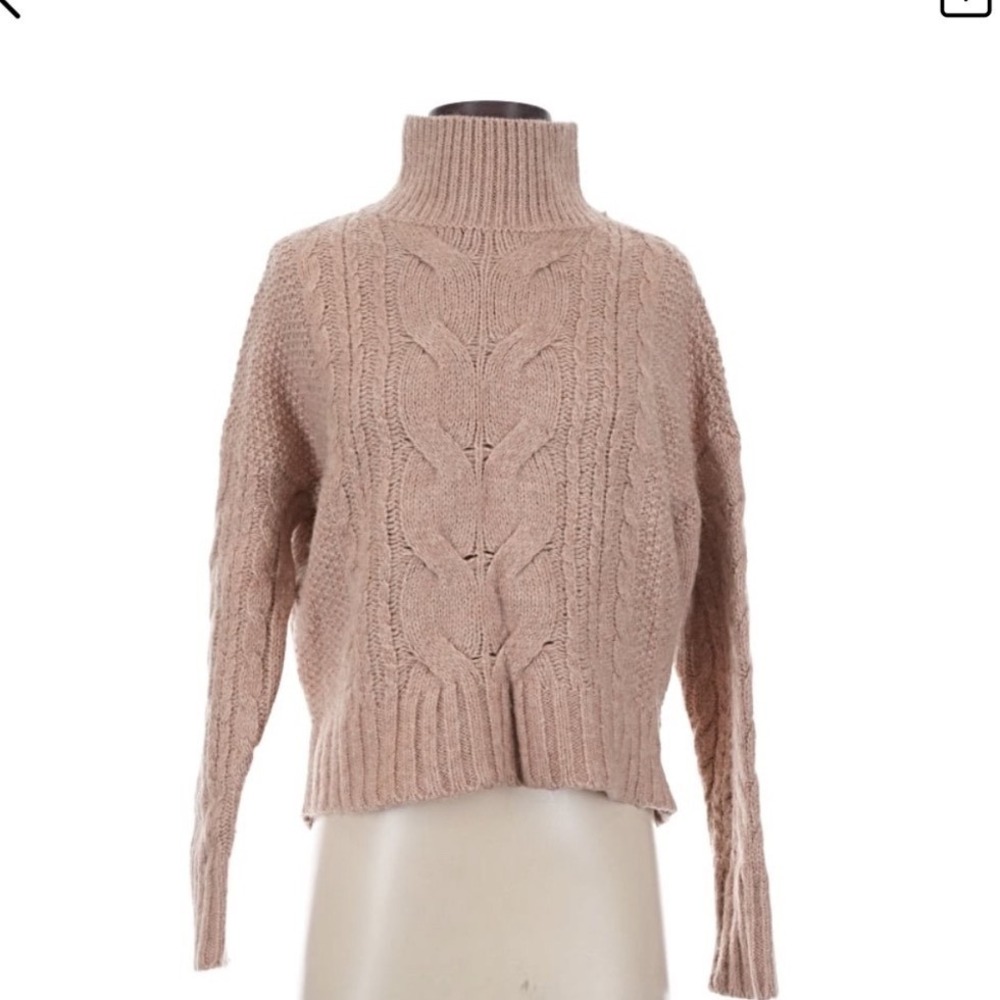 Cable Knit Turtleneck Sweater Merino Wool Alpaca Blend Mauve Pink Size S
